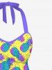 Maillot de Bain Tankini Tordu Ombré Ananas Imprimé à Pois à Col Halter - Multi-A 6X