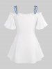 Plus Size Daisy Flower Print Ruffles Grommet Lace Up Cold Shoulder T-shirt -  