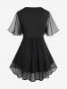 Plus Size Flutter Sleeves Twist Colorblock 2 in 1 Tee -  