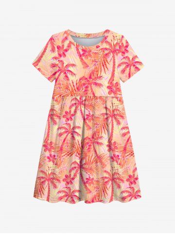 Kid's Coconut Tree Palm Leaf Flower Print Hawaii Dress