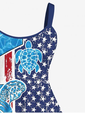 Plus Size Patriotic American Flag Sea Waves Turtle Print Hawaii Tank Dress