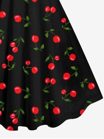 Plus Size Cherry Print Backless A Line Tank Dress