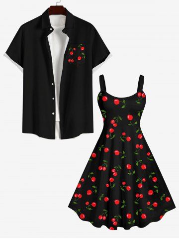 Plus Size Cherry Print Backless A Line Tank Dress