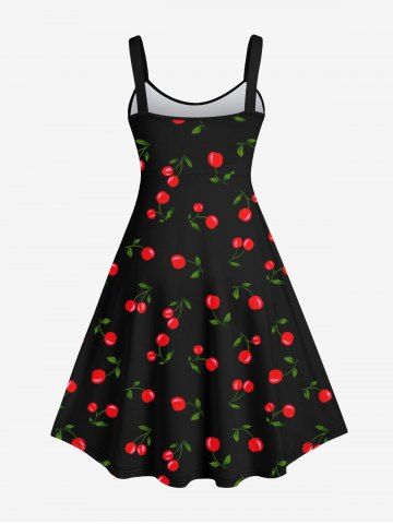 Plus Size Cherry Print Backless A Line Tank Dress