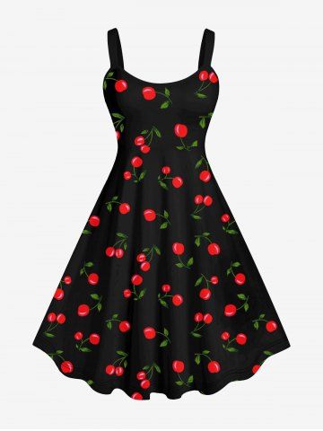 Plus Size Cherry Print Backless A Line Tank Dress