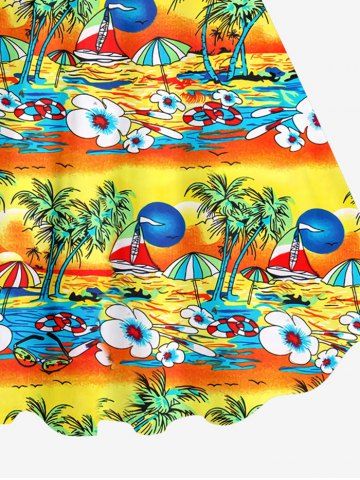 Plus Size Coconut Tree Sun Sea Boat Flower Umbrella Ombre Print Hawaii Tank Dress