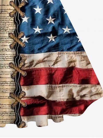Plus Size 3D Lace Up American Flag Newspaper Print 1950s Vintage Swing A Line Dress
