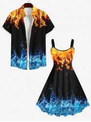 Fire Flame Water Splatter Print Plus Size Matching Set For Couples -  