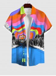 Chemise Grande Taille Imprimé Arbre Coloré à Rayures à Demi-Boutons pour Homme - Multi-A XL