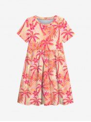 Kid's Coconut Tree Palm Leaf Flower Print Hawaii Dress -  