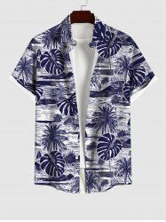 Chemise Imprimé Voilier et Feuille de Palmier Hawaiien à Boutons Grande Taille avec Poche - Multi-A 2XL
