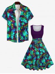 Colorful Palm Leaf Print Plus Size Matching Hawaii Beach Outfit For Couples -  