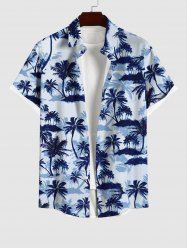 Plus Size Coconut Tree Print Buttons Pocket Hawaii Shirt For Men -  