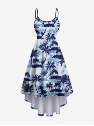 Plus Size Coconut Tree Print High Low Hawaii Cami Dress -  