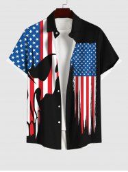 Chemise Drapeau Américain Crâne Imprimée avec Poche de Grande Taille avec Boutons - Noir M