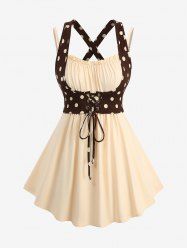 Plus Size Polka Dot Print Crisscross Lace Up Ruched Ruffles 2 In 1 Tank Top -  