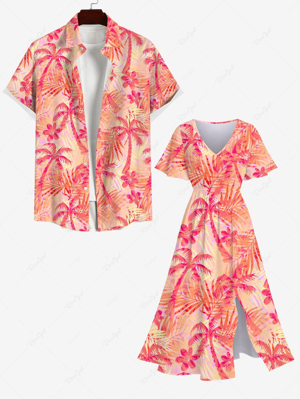 Buy Coconut Tree Flowers Print Plus Size Matching Hawaii Beach Outfit For Couples  