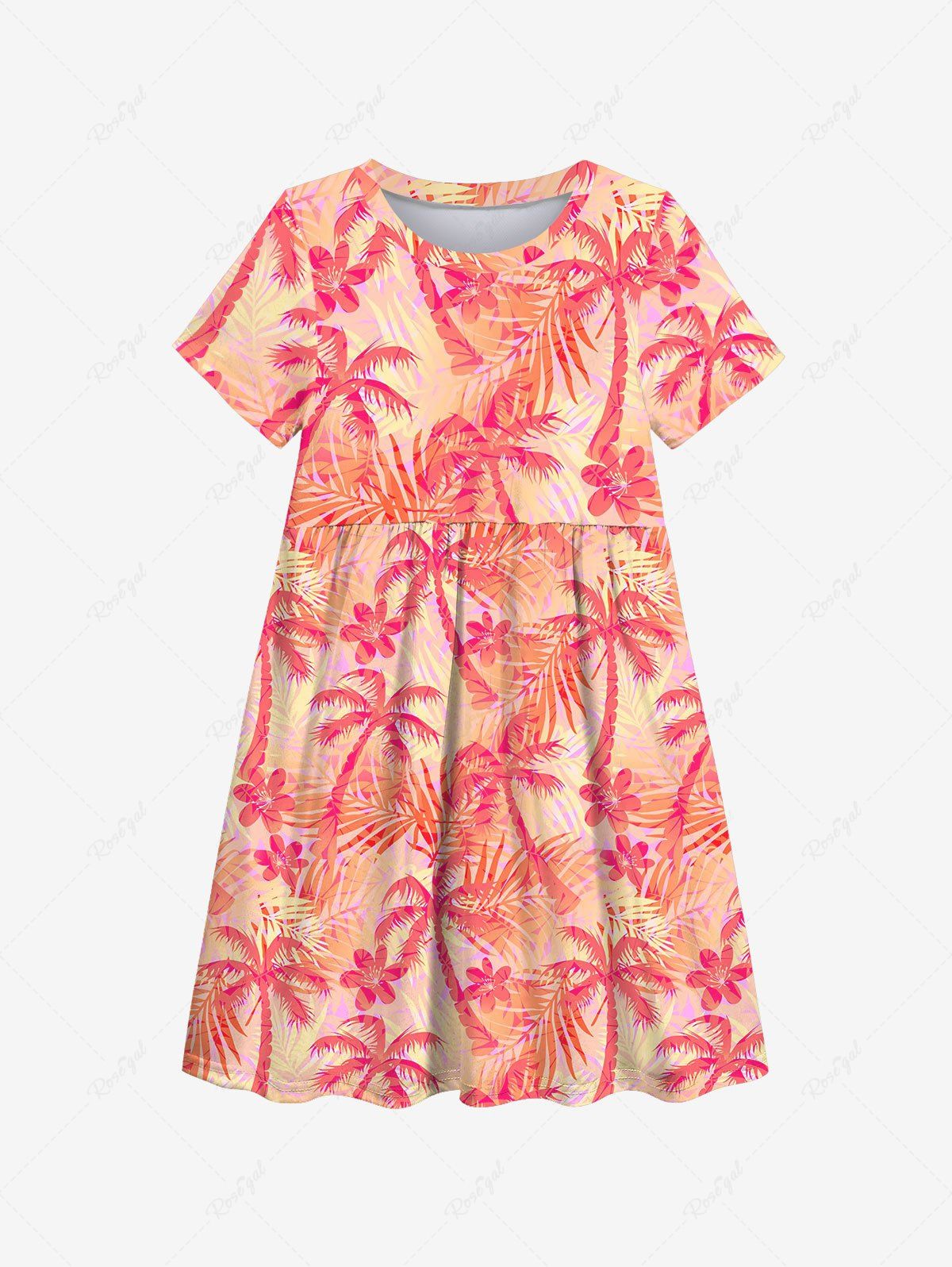 Cheap Kid's Coconut Tree Palm Leaf Flower Print Hawaii Dress  