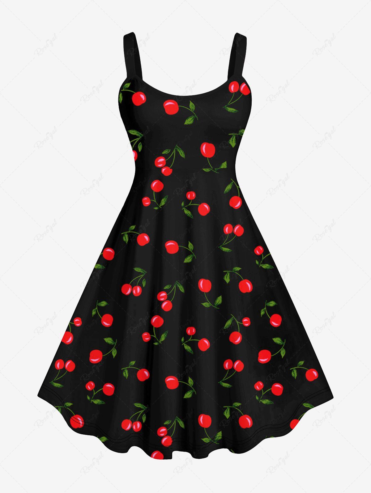 Best Plus Size Cherry Print Backless A Line Tank Dress  
