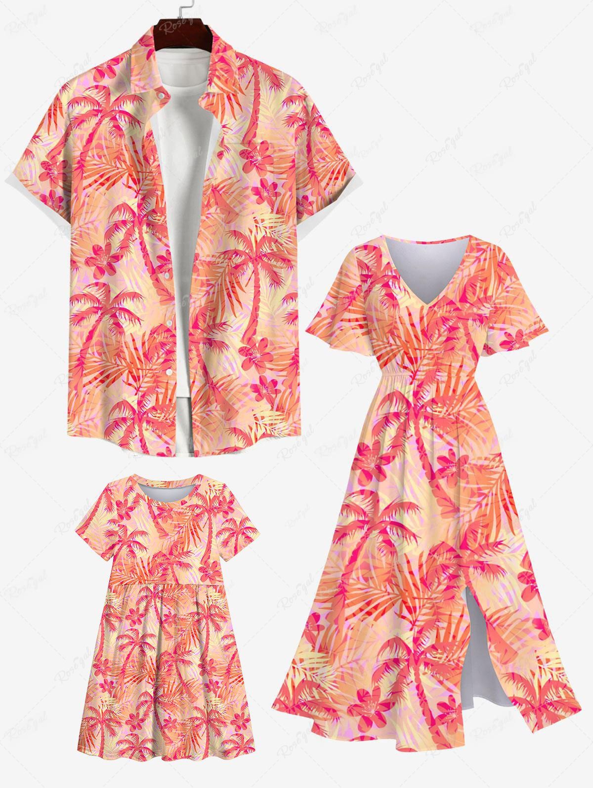 Online Coconut Tree Palm Leaf Flower Print Plus Size Matching Hawaii Beach Outfit For Family  