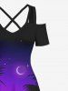 Coconut Tree Moon Star Ombre Print Plus Size Matching Hawaii Beach Outfit For Couples -  