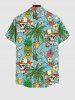 Plus Size Skull Coconut Tree Juice Pineapple Floral Currency Print Hawaii Button Pocket Shirt For Men -  
