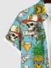 Plus Size Skull Coconut Tree Juice Pineapple Floral Currency Print Hawaii Button Pocket Shirt For Men -  