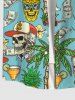 Plus Size Skull Coconut Tree Juice Pineapple Floral Currency Print Hawaii Button Pocket Shirt For Men -  