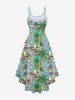 Plus Size Skull Coconut Tree Juice Pineapple Floral Currency Print Hawaii High Low Asymmetric A Line Cami Dress -  