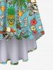 Plus Size Skull Coconut Tree Juice Pineapple Floral Currency Print Hawaii High Low Asymmetric A Line Cami Dress -  