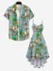 Plus Size Skull Coconut Tree Juice Pineapple Floral Currency Print Hawaii High Low Asymmetric A Line Cami Dress -  