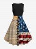 Plus Size 3D Lace Up American Flag Newspaper Print 1950s Vintage Swing A Line Dress -  