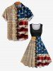 Plus Size 3D Lace Up American Flag Newspaper Print 1950s Vintage Swing A Line Dress -  
