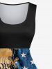 Plus Size 3D Lace Up American Flag Newspaper Print 1950s Vintage Swing A Line Dress -  