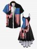 Plus Size Patriotic American Flag Skull Print High Low Cami Dress -  