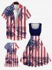 Kid's American Flag Coconut Tree Sea Waves Print Hawaii Dress -  