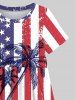 Kid's American Flag Coconut Tree Sea Waves Print Hawaii Dress -  