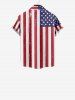 Kid's American Flag Coconut Tree Sea Waves Print Hawaii Button Pocket Shirt -  