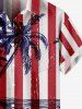 Kid's American Flag Coconut Tree Sea Waves Print Hawaii Button Pocket Shirt -  