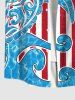Chemise Imprimé Drapeau Américain Hawaiien Grande Taille avec Boutons et Poche pour Homme - Bleu 2XL