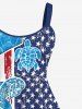 Plus Size Patriotic American Flag Sea Waves Turtle Print Hawaii Tank Dress -  