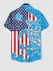 Plus Size Patriotic American Flag Sea Waves Turtle Print Buttons Pocket Hawaii Shirt For Men -  