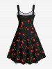 Plus Size Cherry Print Backless A Line Tank Dress -  