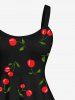 Plus Size Cherry Print Backless A Line Tank Dress -  