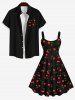 Plus Size Cherry Print Backless A Line Tank Dress -  