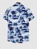 Chemise Imprimé Cocotier à Boutons Grande Taille avec Poche pour Homme - Bleu M