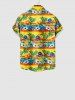 Kid's Coconut Tree Sun Sea Boat Flower Umbrella Ombre Print Buttons Pocket Hawaii Shirt -  