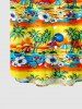 Kid's Coconut Tree Sun Sea Boat Flower Umbrella Ombre Print Buttons Pocket Hawaii Shirt -  