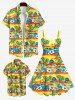 Kid's Coconut Tree Sun Sea Boat Flower Umbrella Ombre Print Buttons Pocket Hawaii Shirt -  