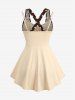 Plus Size Polka Dot Print Crisscross Lace Up Ruched Ruffles 2 In 1 Tank Top -  
